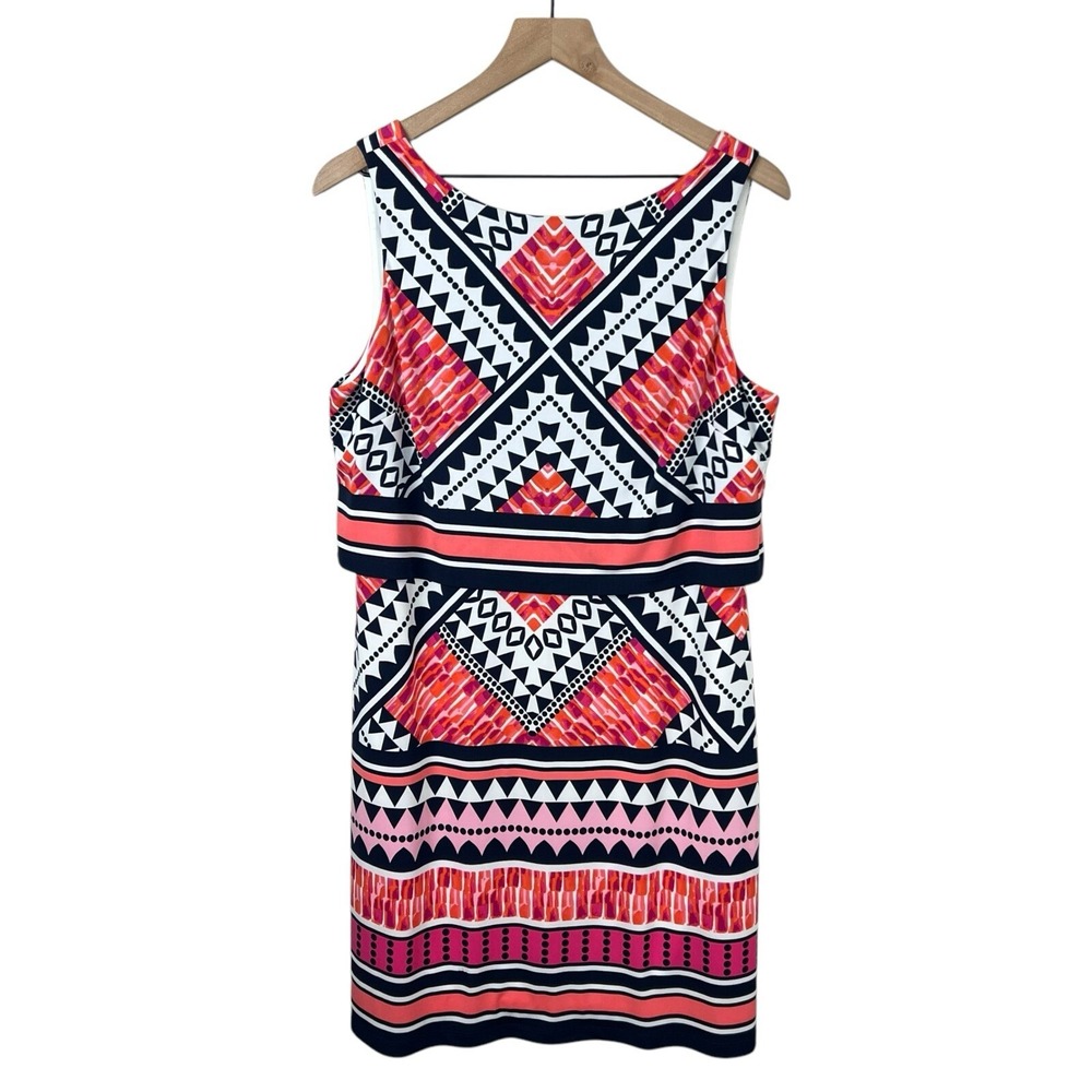 Eliza J Womens 14 Multicolor Stretch Layered Sleeveless Sheath Dress